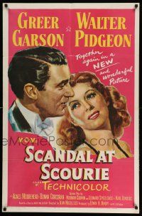 2t802 SCANDAL AT SCOURIE 1sh '53 great close up art of smiling Greer Garson & Walter Pidgeon!