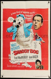 2t818 SHAGGY DOG 1sh '59 Disney, Fred MacMurray in a new kind of horror movie, horribly funny!