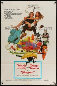 2t841 SLEEPER 1sh '74 Woody Allen, Diane Keaton, futuristic sci-fi comedy art by McGinnis!