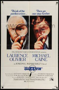 2t846 SLEUTH 1sh '72 close-ups of Laurence Olivier & Michael Caine with magnifying glasses!