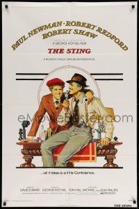 2t875 STING 1sh '74 artwork of con men Paul Newman & Robert Redford by Richard Amsel!