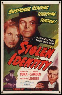 2t876 STOLEN IDENTITY 1sh '53 he's gambling his life for freedom, she's a prisoner of mad love!