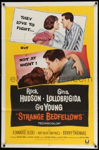 2t881 STRANGE BEDFELLOWS 1sh '65 Gina Lollobrigida & Rock Hudson love to fight, but not at night!