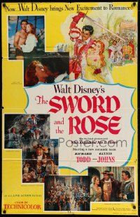 2t896 SWORD & THE ROSE 1sh '53 Walt Disney, art of Richard Todd swinging sword & Glynis Johns!