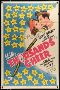 2t914 THOUSANDS CHEER 1sh '43 art of Gene Kelly kissing Kathryn Grayson, all-star cast!