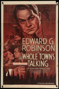 2t971 WHOLE TOWN'S TALKING 1sh R49 Edward G. Robinson in dual role, Jean Arthur, John Ford