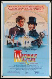 2t978 WITHOUT A CLUE 1sh '88 great artwork of Michael Caine & Ben Kingsley on the case!