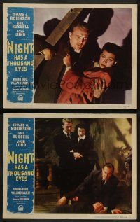 2w934 NIGHT HAS A THOUSAND EYES 2 LCs '48 John Lund & pretty Gail Russell, Edward G. Robinson!
