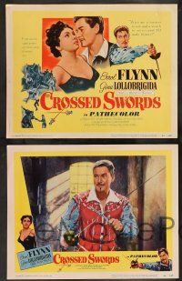 2w114 CROSSED SWORDS 8 LCs '53 Errol Flynn & sexy Gina Lollobrigida, Italy's Marilyn Monroe!