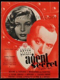 2x578 CONFIDENTIAL AGENT French pb '47 Charles Boyer & sexy Lauren Bacall, posters shown!