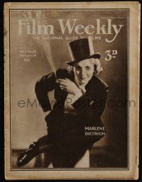 2x853 FILM WEEKLY English magazine Feb 14, 1931 sexy smoking Marlene Dietrich in top hat & tails!
