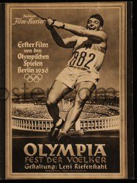 2x177 OLYMPIAD German program '38 Leni Riefenstahl's Berlin Olympics documentary, w/ ticket stub!