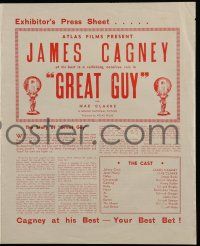 2x792 GREAT GUY Australian press sheet 1939 great poster images w/James Cagney + pretty Mae Clarke!