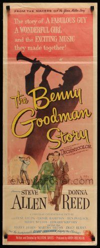 2y028 BENNY GOODMAN STORY insert '56 Steve Allen as Goodman, Donna Reed, Gene Krupa, Brown art!