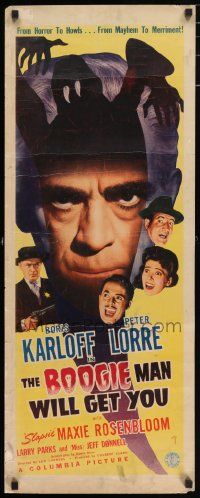 2y040 BOOGIE MAN WILL GET YOU insert'42 great art of Boris Karloff & Peter Lorre w/Boogie Man behind