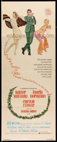 2y051 CACTUS FLOWER insert '69 art of Matthau, sexy hippie Goldie Hawn & nurse Ingrid Bergman!