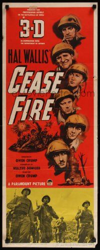 2y077 CEASE FIRE 3D insert '53 Hal Wallis, cool artwork of Korean War soldiers!