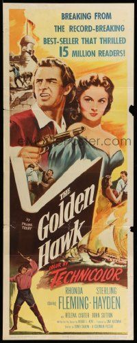 2y202 GOLDEN HAWK insert '52 art of pretty Rhonda Fleming & swashbuckling Sterling Hayden!