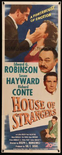 2y242 HOUSE OF STRANGERS insert '49 Edward G. Robinson, Richard Conte slapping Susan Hayward!