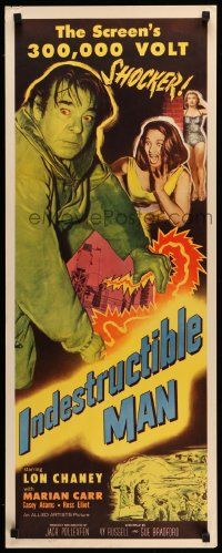 2y254 INDESTRUCTIBLE MAN insert '56 Lon Chaney Jr. as inhuman, invincible, inescapable monster!