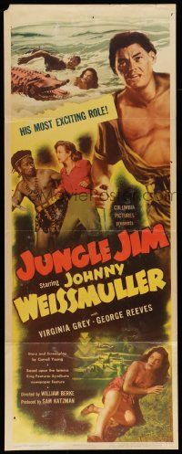 2y266 JUNGLE JIM insert '48 Johnny Weissmuller tries to save Virginia Grey from alligator!