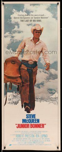 2y267 JUNIOR BONNER insert '72 full-length rodeo cowboy Steve McQueen carrying saddle!