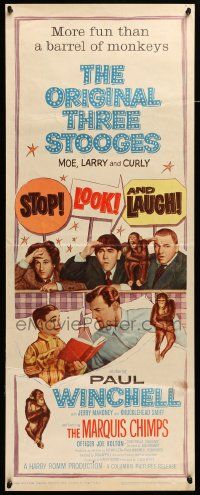 2y415 STOP LOOK & LAUGH insert '60 Three Stooges, Larry, Moe & Curly + chimpanzees & dummy!