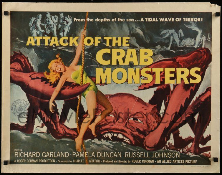 Emovieposter Com 2y526 Attack Of The Crab Monsters 1 2sh 57 Roger Corman Art Of Pamela Duncan Attacked By Beast