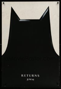 2z076 BATMAN RETURNS teaser DS 1sh '92 Burton, Keaton, cool partial bat symbol, dated design!