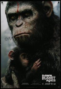 2z166 DAWN OF THE PLANET OF THE APES style B teaser DS 1sh '14 close-up of Caesar w/ his son!