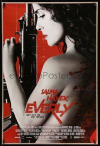 2z217 EVERLY DS 1sh '14 great image of sexy, topless and tattooed Salma Hayek with machine gun!