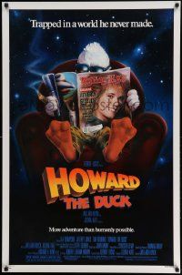 2z359 HOWARD THE DUCK 1sh '86 George Lucas, great art of hatching egg with cigar in mouth!