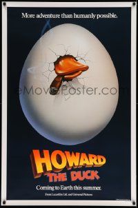 2z361 HOWARD THE DUCK teaser 1sh '86 George Lucas, great art of hatching egg with cigar in mouth!