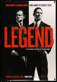 2z464 LEGEND teaser DS 1sh '15 dual image of Tom Hardy who is both Ronnie and Reggie Kray!