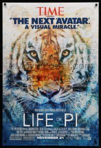 2z476 LIFE OF PI style B advance DS 1sh '12 Suraj Sharma, Irrfan Khan, cool collage of tiger!