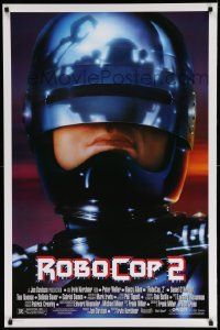 2z645 ROBOCOP 2 1sh '90 great close up of cyborg policeman Peter Weller, sci-fi sequel!