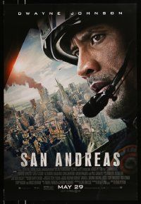 2z664 SAN ANDREAS advance DS 1sh '15 close-up of Dwayne Johnson flying in helicopter!