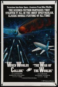 2z826 WHEN WORLDS COLLIDE/WAR OF THE WORLDS 1sh '77 cool sci-fi art of rocket in space by Berkey!
