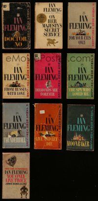 3a346 LOT OF 10 JAMES BOND PAPERBACK BOOKS '50s-60s Dr. No, From Russia With Love & more!