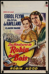3b688 ADVENTURES OF ROBIN HOOD Belgian R50s art of Errol Flynn & Olivia De Havilland!