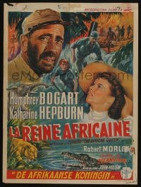 3b689 AFRICAN QUEEN Belgian '52 different art of Humphrey Bogart & Hepburn by Jos De Cock!
