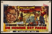 3b697 BAD DAY AT BLACK ROCK Belgian '55 great Wik art of Spencer Tracy on train tracks!