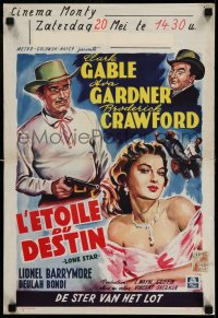 3b773 LONE STAR Belgian '51 art of Clark Gable with gun & close up of sexy Ava Gardner!