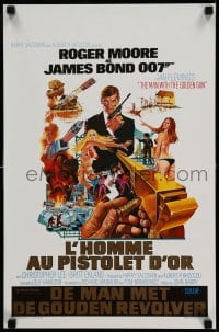 3b776 MAN WITH THE GOLDEN GUN Belgian '74 art of Roger Moore as James Bond by Robert McGinnis!