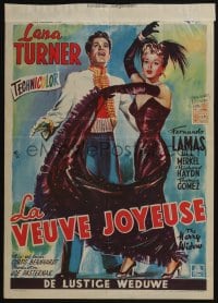 3b778 MERRY WIDOW Belgian '52 great art of sexy Lana Turner & Fernando Lamas!