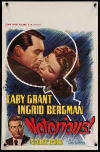 3b785 NOTORIOUS Belgian R50s art of Cary Grant & Ingrid Bergman, Alfred Hitchcock classic!