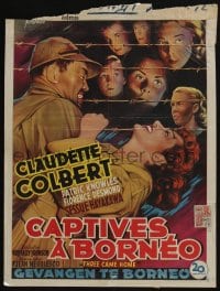 3b836 THREE CAME HOME Belgian '49 artwork of Claudette Colbert & prison women without their men!
