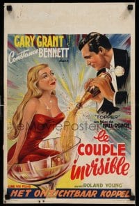 3b841 TOPPER Belgian R50s classic art of Cary Grant & sexy Constance Bennett in champagne glass!