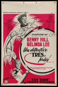 3b848 WHO DONE IT Belgian '56 wacky artwork of Benny Hill w/bloodhound & Belinda Lee!