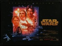 3b028 STAR WARS advance DS British quad R97 George Lucas classic sci-fi epic, great art by Drew!